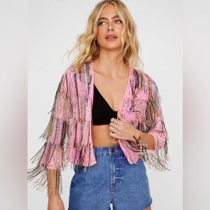 Tiered Tassel Multicolor Beaded Jacket